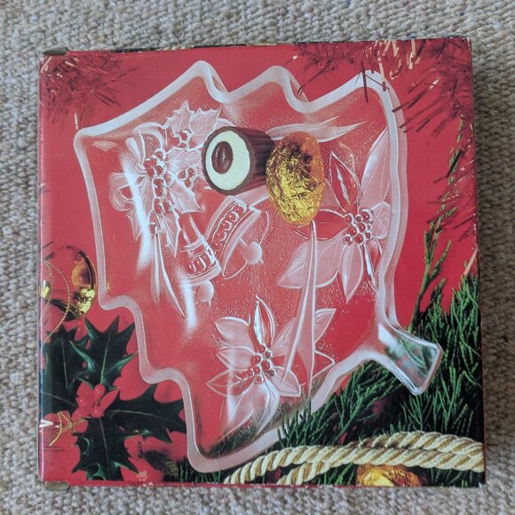 Japan Holiday Gift Clear Glass Christmas Tree Floral Platter Server Dish Tray - Picture 2 of 5